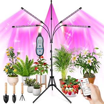 Grow Light for Indoor Plants, Semai Led Grow Plant Light 5 Head 165 LED Floor Plant Light with Stand for Tall & Large Plants, 10 Dimmable Level Full Spectrum Grow Lamp with Auto On/Off 4/8/12H Timer, Adjustable Tripod Stand 15.7-63 inches Growing Light for Indoor Plant