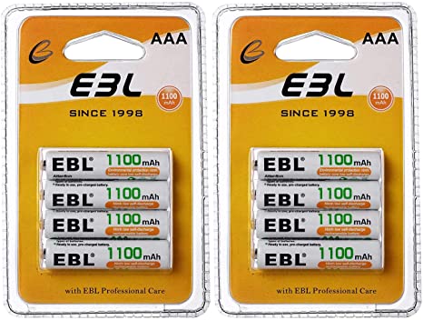 EBL AAA Rechargeable Batteries 1100mAh Ready2Charge Triple A NiMH Battery, Retail Pacakge - 8 Packs