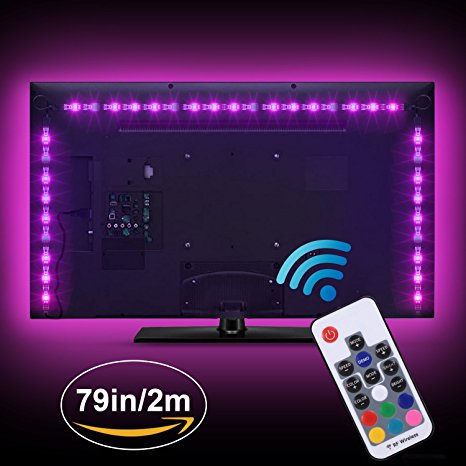 Sunnest 6.56Ft/2M Led Strip Lights USB Battery Powered RGB Strip Light,TV Backlight Kit 5V 60leds 5050 Flexible Tape Light with RF Remote Controller for HDTV,Kitchen,Home,Computer,Monitor,PC (40-60in)