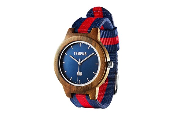 TEMPUS - Willoughby - Women's Wood Watch Minimalist Wooden Wristwatch Striped Nylon Band - TWW06