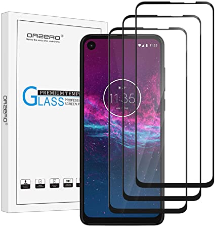 [3 Pack] Orzero Tempered Glass Screen Protector Compatible for Motorola One Action [Full Adhesive], 2.5D Arc Edges 9 Hardness HD Anti-Scratch Full-Coverage [Lifetime Replacement]