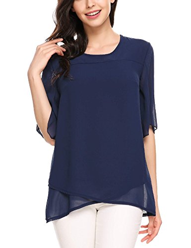 ELESOL Women's Loose Casual Ruffle Half Sleeve Chiffon Top T-Shirt Blouse