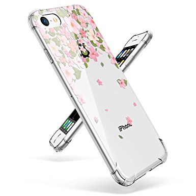 iPhone 7 Case, iPhone 8 Case, GVIEWIN Clear Soft TPU Gel Skin Ultra-Thin Slim Fit Transparent Flexible Flora Cover Non- Slip Perfect Grip for iPhone 7, iPhone 8 (Pink Sakura)