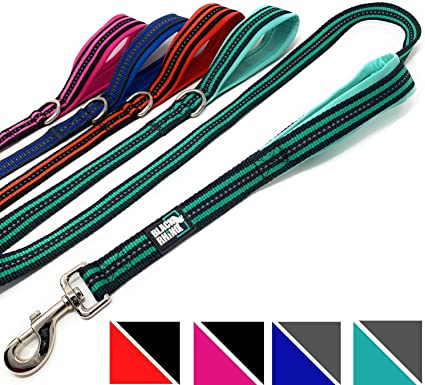 Black Rhino Dog Leash - Heavy Duty - Medium & Large Dogs | 5ft Long Leashes | Two Traffic Padded Comfort Handles for Safety Control Training - Double Handle Reflective Lead