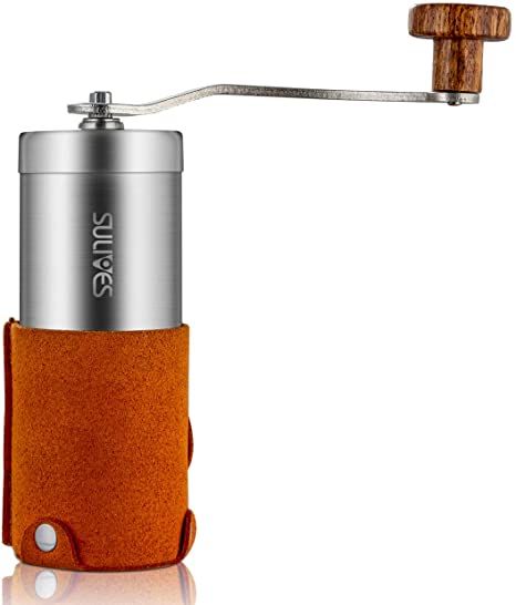 SULIVES Manual Coffee Grinder Stainless Steel Hand Coffee Grinders with Adjustable Ceramic Burr Compact Size with Brush Perfect for Home, Office and Travelling Yellow