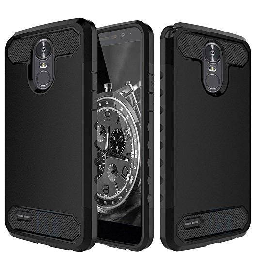 LG Stylo 3 Case, LG Stylo 3 Plus Case, ATUS - [Carbon Fiber] Anti-Slip Slim Fit Case With 2 HD Screen Protectors (Black/Black)