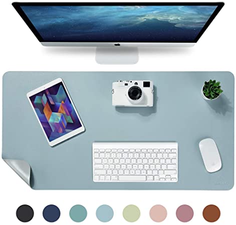 Knodel Desk Pad, Office Desk Mat, 35.4" x 17" PU Leather Desk Blotter, Laptop Desk Mat, Waterproof Desk Writing Pad for Office and Home, Dual-Sided (Light Blue)
