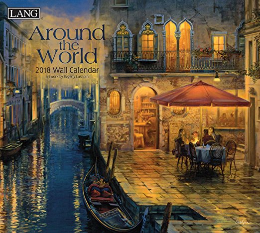 LANG - 2018 Wall Calendar - "Around the World" - Artwork by Evgeny Lushpin - 12 Month - Open Size, 13 3/8" X 24"