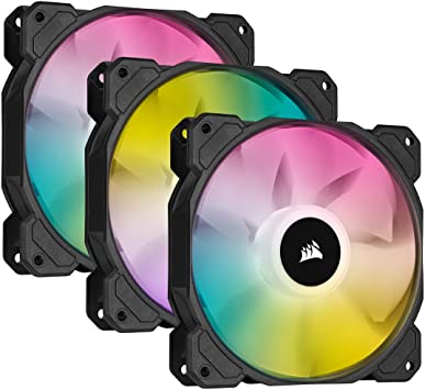 Corsair iCUE SP120 RGB ELITE Performance 120 mm PWM Triple Fan Kit with iCUE Lighting Node CORE (CORSAIR AirGuide Technology, Eight Addressable RGB LEDs, Low-Noise 18 dBA, Up to 1,500 RPM) Black