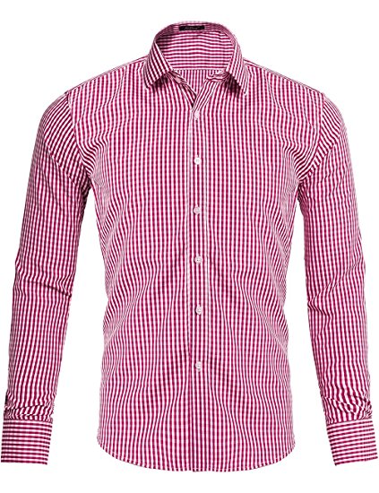 XI PENG Men's Western Plaid Gingham Fitted Button Down Long Sleeve Dress Shirts
