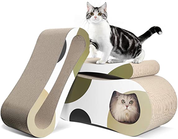 ComSaf Cat Scratcher Cardboard, 3 in 1 Scratching Lounge Bed, Corrugated Scratch Pad and Cat Training Toy for Large Cats and Kitten, Furniture Protection, Durable and Revisible