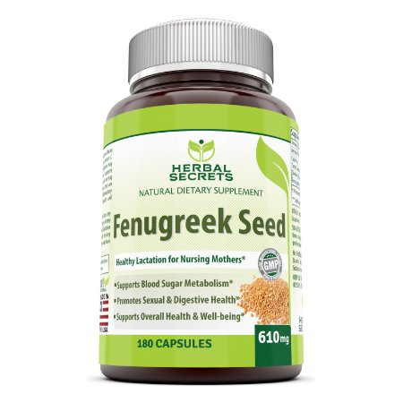 Herbal Secrets Fenugreek Seed Supplement - 610mg Capsules Made with Pure Seed Extract - 180 Pills Per Bottle - All Natural Supplements to Support Healthy Lactation, Digestive Health and Overall Well-being