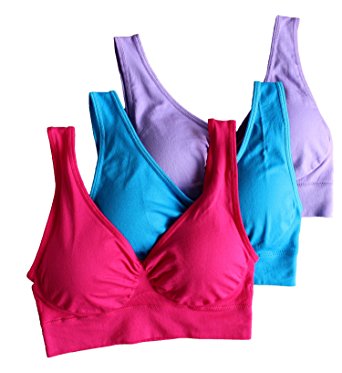 Cabales Women's 3-Pack Seamless Wireless Sports Bra with Removable Pads
