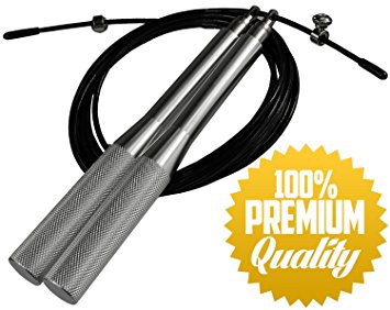 Senshi Premium Quality Metal Skipping Rope - Duo Speed 2000 Tangle Free Extremely Fast For Double Unders - Best Speed Skipping Rope For Crossfit Boxing MMA Exercise & Fitness Training - 100% Money Back Guarantee With 3 YEAR Warranty - Suitable for Women & Men - Steel Ball Bearings