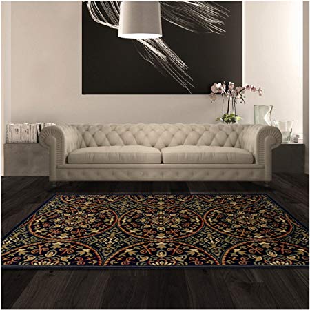 Superior Fancy Medallion Area Rug, Bold Geometric Mandala Pattern, 5' x 8', Midnight Blue