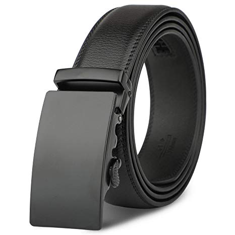 Mens Leather Belt - M.R Black Genuine Leather Belt with Stylish Ratchet Buckle