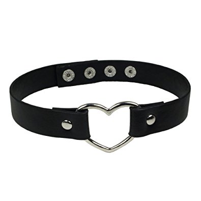 Black 90s Gothic Metal Heart Collar Choker Necklace for Girls – 5 Sizing Options