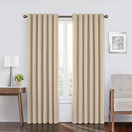 ECLIPSE Bradley Thermal Insulated Single Panel Rod Pocket Darkening Curtains for Living Room, 50" x 84", Cafe