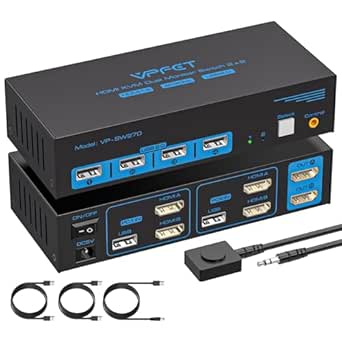 HDMI KVM Switch 2 Monitors 2 Computers 4K@30Hz USB 2.0 KVM Switch Dual Monitor for 2 Computers Share 2 Monitors and 4 USB Devices Support Extended/Copy Mode with 2 USB Cables&Desktop Controller