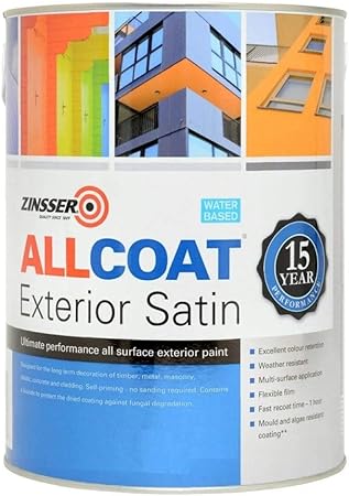 Zinsser Allcoat Exterior WB (Satin Finish) Ready Mixed Colours 5lt Anthracite Grey (Ral 7016)