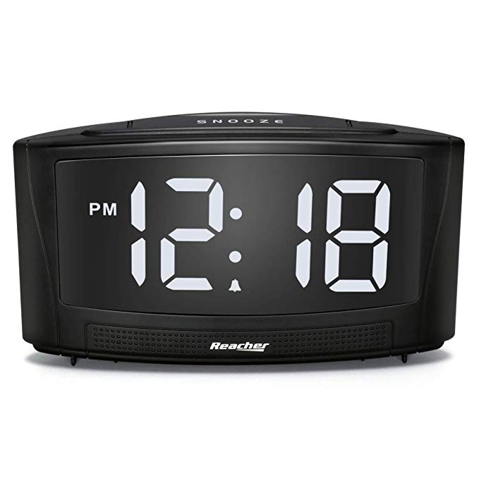 REACHER Classical Digital Alarm Clock Simple Operation, Full Range Brightness Dimmer,Two USB Phone Charger Ports, Snooze,Outlet Powered Bedrooms Bedside(Black)
