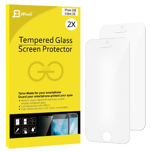 iPhone 5s Screen Protector, JETech® 2-Pack iPhone SE 5S 5C 5 Eye Protection Premium Tempered Glass Screen Protector (Matte)