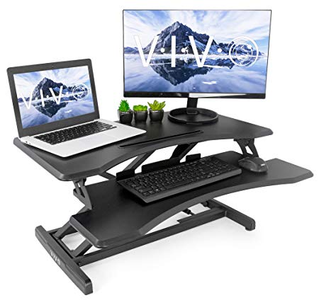 VIVO Black Small Height Adjustable 30 inch Standing Desk Converter | Sit Stand Tabletop Monitor or Laptop Riser Workstation (DESK-V000M)