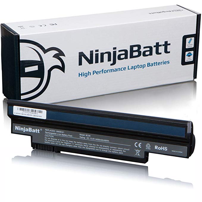 NinjaBatt Laptop Battery for Acer UM09H31 UM09H36 UM09H41 UM09H51 UM09H71 UM09G31 UM09G41 UM09G51 Aspire 532H NAV50 UM09H70 UM09H75 UM09G75 [6 Cells/4400mAh/48Wh]