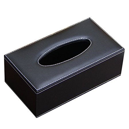 Smonet PU Leather Rectangular Tissue Napkin Paper Box Holder Tray Pumping for Home Office Car, Black