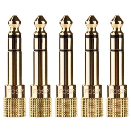 FosPower 6.35mm (1/4") Male to 3.5mm (1/8") Female 3-Conductor TRS AUX Stereo Audio Headphone Jack Adapter - 24K Gold Plated (5 Pack)