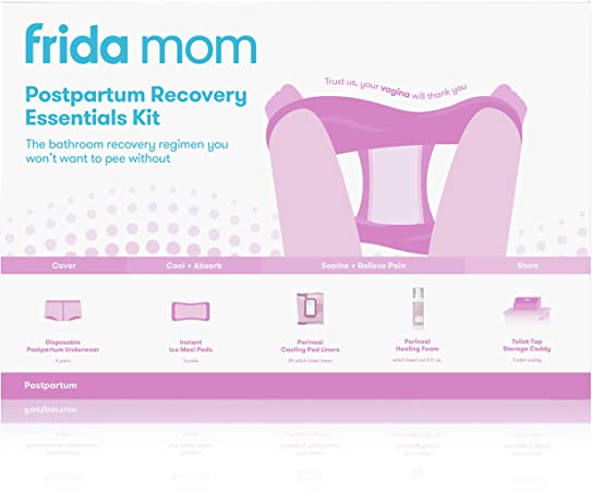 Frida Mom Postpartum Recovery Essentials Kit | Disposable Underwear, Ice Maxi Absorbency Pads, Cooling Witch Hazel Medicated Pad Liners, Perineal Medicated Healing Foam (11 PIECE SET)