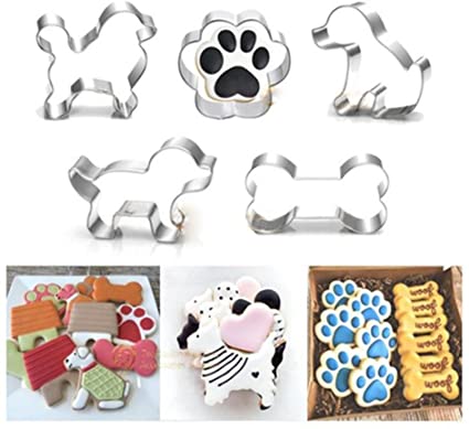 Puppy Dog Paw and Bone Shaped Cookie Cutter, Stainless Steel Biscuit/Fondant Molds Homemade Baking Tools by EORTA for Kids, Party, Dishwasher Safe, Set of 5