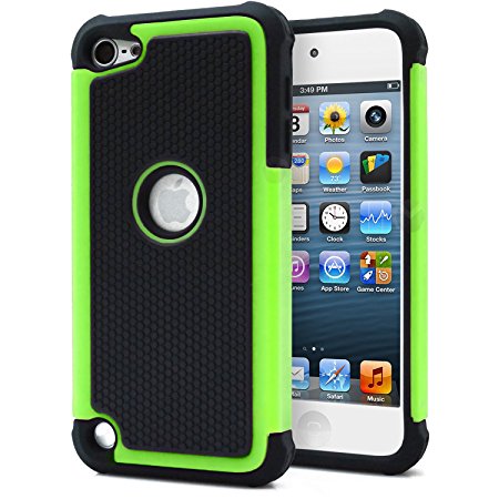 iPod Touch 5 Case, iPod Touch 6 Case, MagicMobile Hybrid [Dual Armor Series] Durable Impact Resistant [Shockproof] Hard Rugged Plastic   Silicone Skin Protective Case for iPod 5 / 6 [Black - Green]