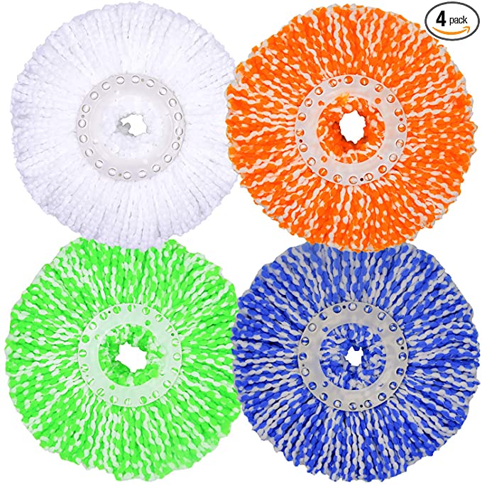 LEMNUY Replacement 360 Spin Mop Heads Refills Set of 4, Microfiber Spinning Mopping Head Washable Reusable, Round Shape Standard Size - Green, Yellow, Blue, White