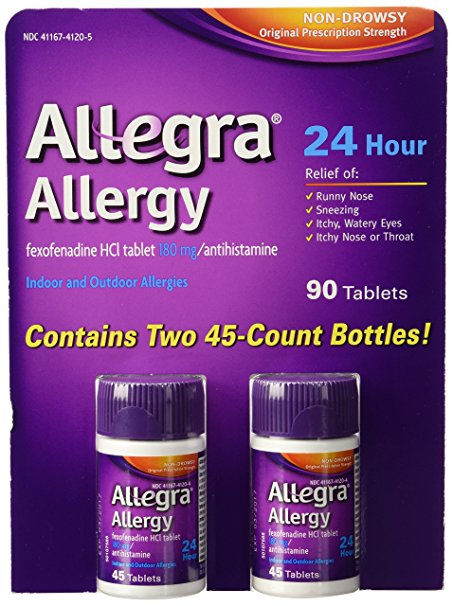 Allegra Allergy - 45 Tablets (180 mg each) 2 PACK = 90 TABLETS!
