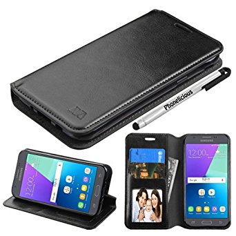 J3 EMERGE Case, Phonelicious SAMSUNG GALAXY J3 EMERGE Wallet PU Leather Case Premium Pouch ID Credit Card Cover Flip Folio Book Style with Money Slot  Pen (BLACK FOLD)