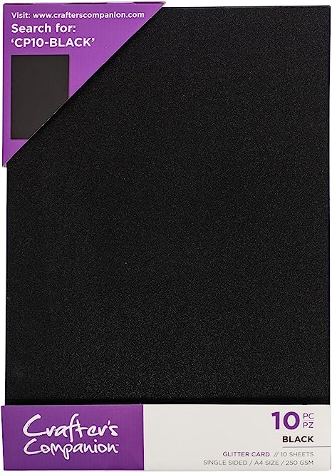 A4 Coloured Glitter Card Pack Single Sided Black – 250GSM (10 Sheet Pack) - Perfect for Arts and Crafts, Printing, Card Bases & Folding - Centura Pearl by Crafter's Companion,CPG10-BLACK