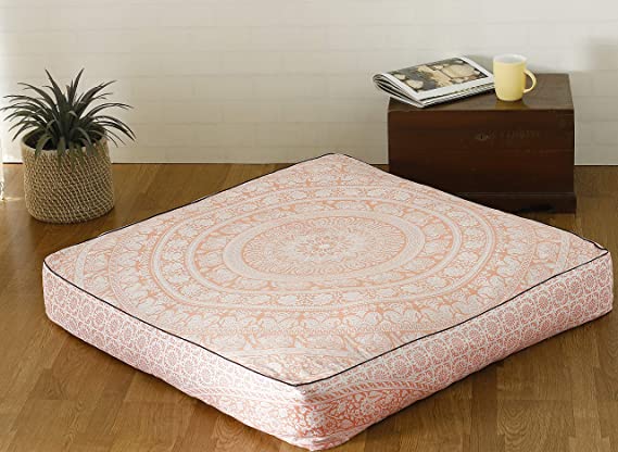 Popular Handicrafts Indian Hippie Elephant Mandala Floor Pillow Cover Square Ottoman Pouf Cover Daybed Oversized Cotton Cushion Cover with Heavy Duty Zipper Seating Ottoman Pouf Dog-Pets Bed 35"