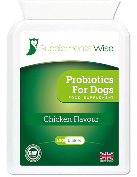 Probiotics For Dogs - 120 Chicken Flavour Tablets - Yeast Infection Treatment - Itchy Skin Relief - Flatulence, Diarrhoea, Wind and IBS Remedy - Probiotic and Prebiotic Support With Digestive Enzymes