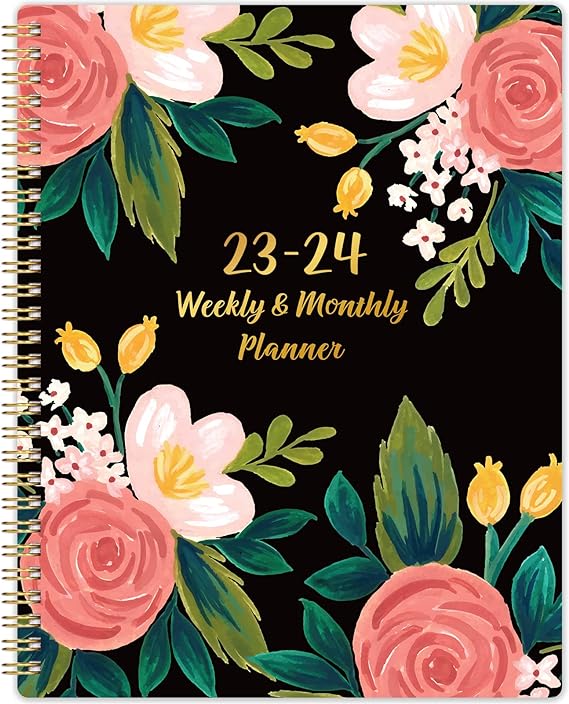 Planner 2023-2024 - July 2023-June 2024, Academic Planner 2023-2024, 8" x 10", 2023-2024 Planner Weekly and Monthly with Tabs, Twin-Wire Binding, Flexible Cover, Thick Paper, Check Boxes - Flowers