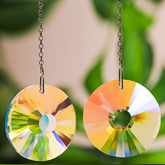 2 Pack Crystal Suncatcher Pendant, Hanging Ornament Crystal Chandelier Prism Rainbow Maker Window Sun Catcher with Chain for Home Garden Decoration Christmas Wedding