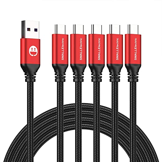 USB Type C Cable 5-Pack 3FT,SMALLElectric USB Type A to C Fast Charger Cords for Galaxy S20 S10 S9 S8 Plus, Braided Fast Charging Cable for Note 10 9 8, LG V50 V40 G8 G7,(Red)