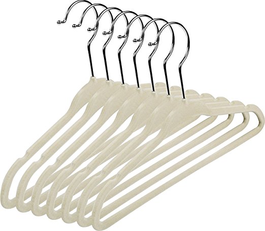 Kids Velvet Hangers (Pack of 25) Small Clothes Hanger - Non Slip - Space Saver - Ivory Color - by Utopia Home