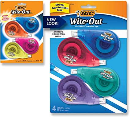 Wite-Out Brand EZ Correct Correction Tape, White, Fast, Clean & Easy To Use, Tear-Resistant Tape, 4-Count. New