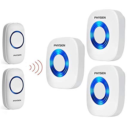 PHYSEN Model CW Wireless Doorbell kit with 2 Push Buttons and 3 Plugin Receivers,Operating at 1000 feet Long Range,4 Volume Levels and 52 Melodies Chimes,No Battery Required for Receiver