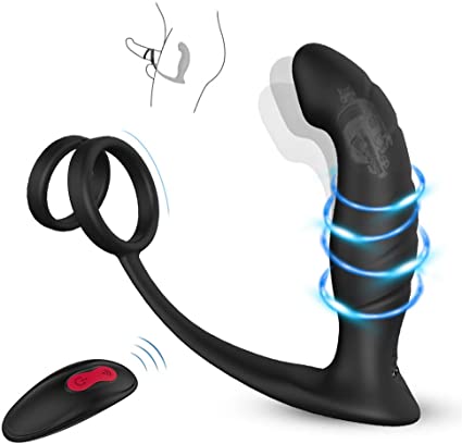 Male Prostate Massager Anal Vibrator with Penis Ring Powerful Motor Remote Control Vibrating Anal Sex Toy, 9 Stimulation Patterns Rechargeable Waterproof G-Spot Butt Plug for Men, Women, Couples