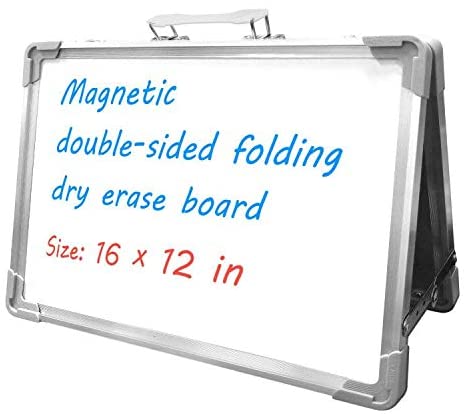 Small Dry Erase White Board with Stand Small Foldable Desktop Whiteboard Magnetic Board Easel with Double Side & Holder for Kids Education Teacher Instruction Memo Board