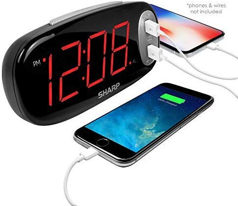 SHARP Digital Alarm Clock - Easy to See Large Red LED Display - 2 Ultra Fast Charging USB Charge Ports – 2X as Fast as Conventional USB Chargers – Simple to Set – Simple to Use