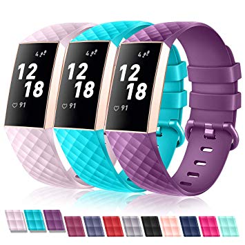 ZEROFIRE Bands Compatible with Fitbit Charge 3 & Charge 3 SE, 3-Pack Wristband Strap with Color Metal Buckle for Women Men, Small, Large, Multi-Color