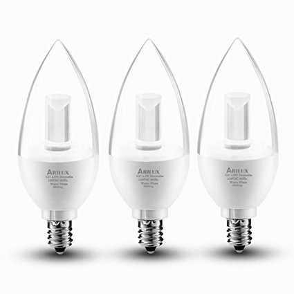 Candle LED Bulbs, ARILUX E12 Dimmable Light Bulbs, LED 4.5-Watt Warm White 3000K Chandelier Bulb, LED Light Bulbs Candelabra Base, 120V, UL Listed(3 Pack)